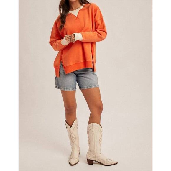 NEW HEM & THREAD color block snow wash oversized sweatshirt in orange - Picture 5 of 6
